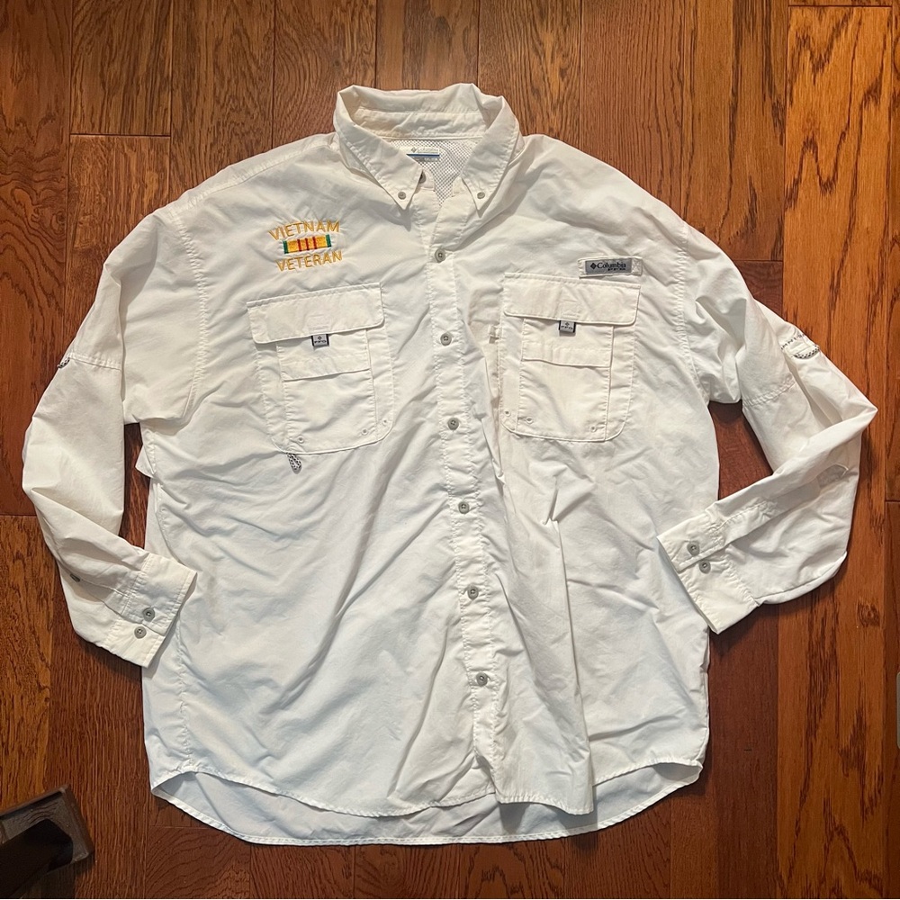 Columbia PFG Omni-Shade Button Camp Shirt Size XXL Long Sleeve Vietnam Vetran